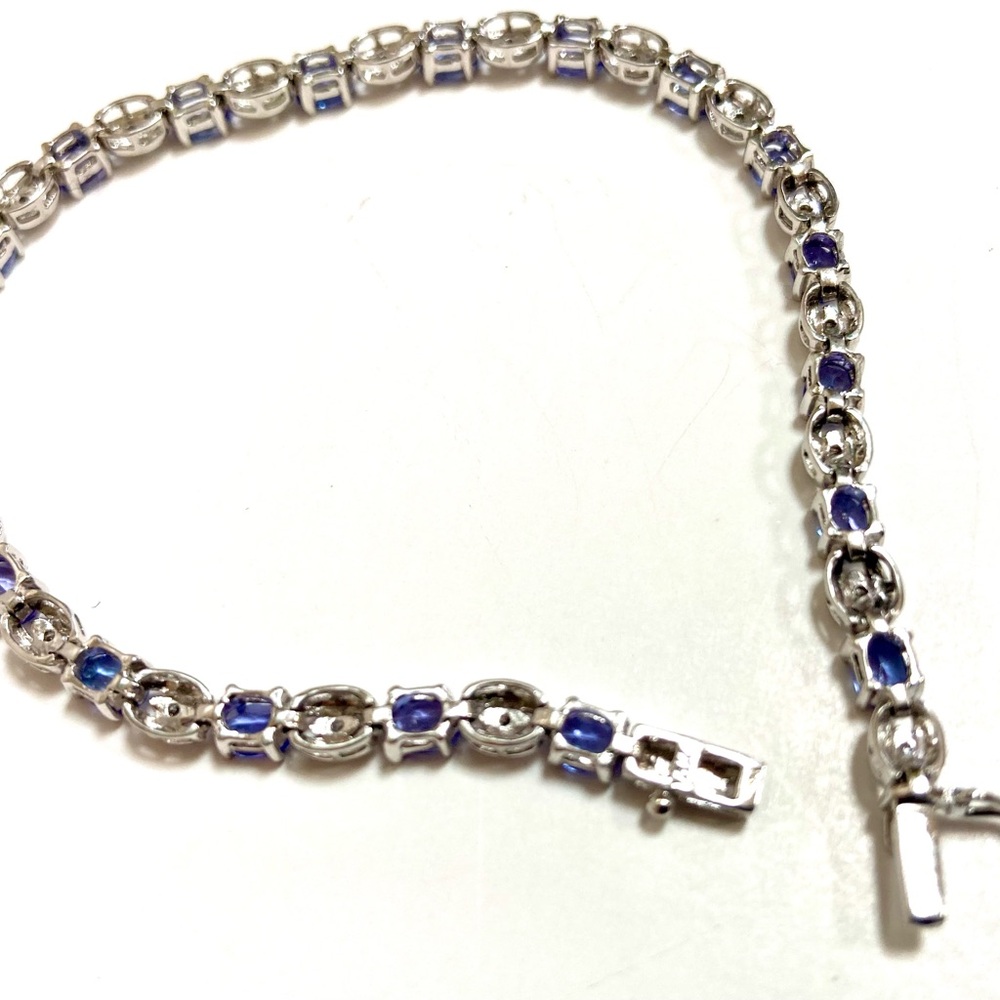 Elegant 14k White Gold Tanzanite & Diamond 7” Tennis Bracelet - Like NEW - Picture 3 of 6